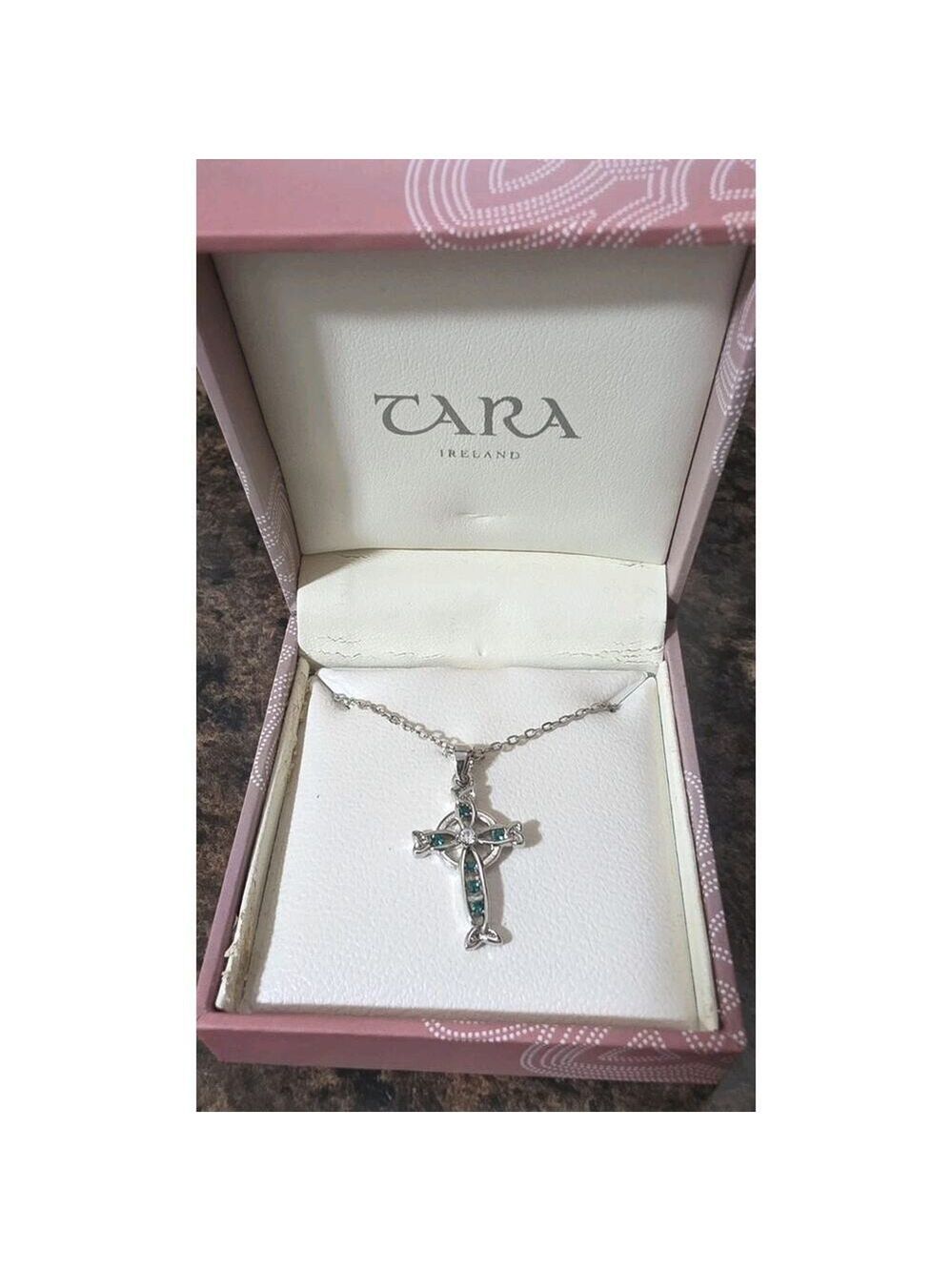 Silver Celtic Cross 8" Necklace Tara Ireland Jewelry Green Allergy Safe